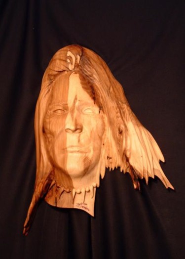 Sculpture titled "Chief Dull Knife" by David Tremaine, Original Artwork, Wood Mounted on Other rigid panel