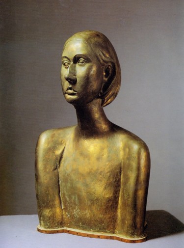 Sculptuur getiteld "золотой портрет" door Inga Savranskaia, Origineel Kunstwerk, Hout