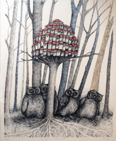 Gravures & estampes intitulée "La forêt aux mille…" par Mélissa Tresse, Œuvre d'art originale, Sérigraphie