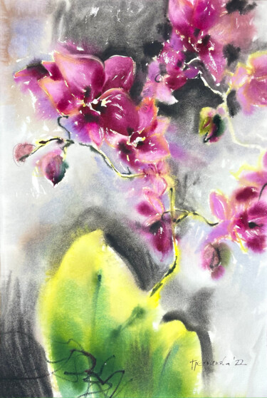 Painting titled "Orchid V" by Iuliia Tretiakova, Original Artwork, Watercolor