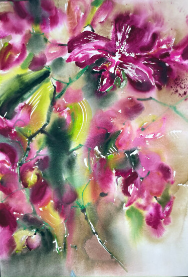 Pintura intitulada "Orchid IV" por Iuliia Tretiakova, Obras de arte originais, Aquarela