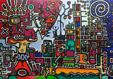 Painting titled "the city is the ene…" by Bjoern Treuter, Original Artwork, Acrylic