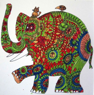Dessin intitulée "Le colosse éléphant" par Trez, Œuvre d'art originale, Autre
