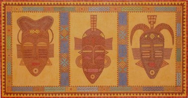 Peinture intitulée "LOINTAINES AFRICAIN…" par Odile Moullé, Œuvre d'art originale
