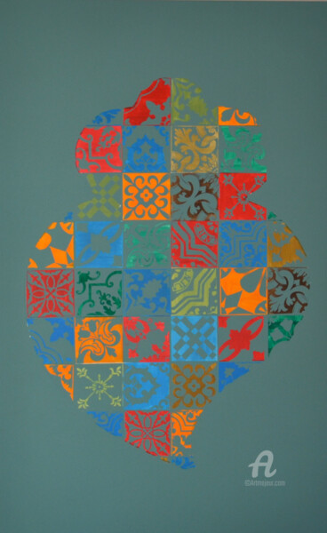 Malerei mit dem Titel "POPtugal heart" von Tribu, Original-Kunstwerk, Acryl