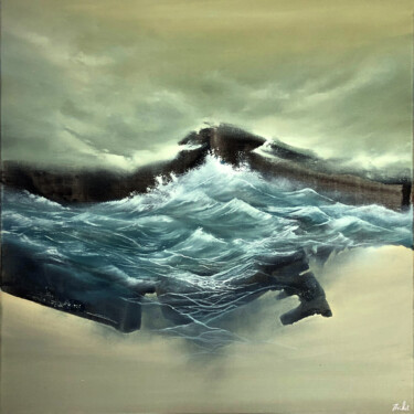 Peinture intitulée "La mer déferle" par Jacques Trichet, Œuvre d'art originale, Huile