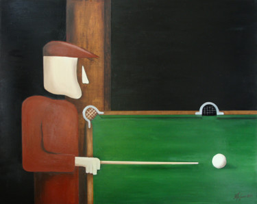 Schilderij getiteld "The player on a pool" door Alexander Trifonov, Origineel Kunstwerk, Olie