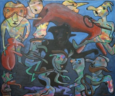 Painting titled "Caça ao Bicho" by Trigueiro, Original Artwork