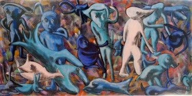 Pintura intitulada "Domador de Vacas" por Trigueiro, Obras de arte originais