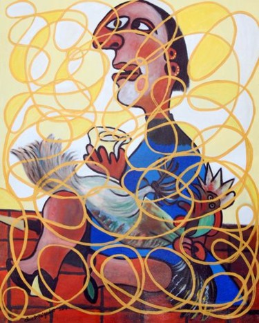 Painting titled "Mulher a Degolar Ga…" by Trigueiro, Original Artwork