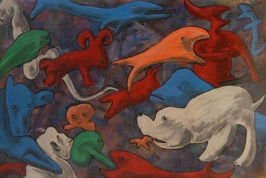 Pintura intitulada "Cão Branco" por Trigueiro, Obras de arte originais