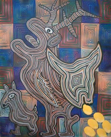 Painting titled "A Cabra e a Vaca do…" by Trigueiro, Original Artwork