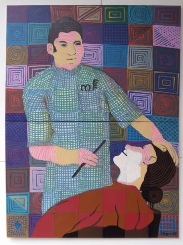 Peinture intitulée "Barbeiro de Viseu" par Trigueiro, Œuvre d'art originale, Huile