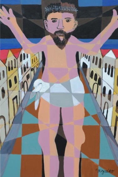 Painting titled "Cristo na Cidade" by Trigueiro, Original Artwork, Oil