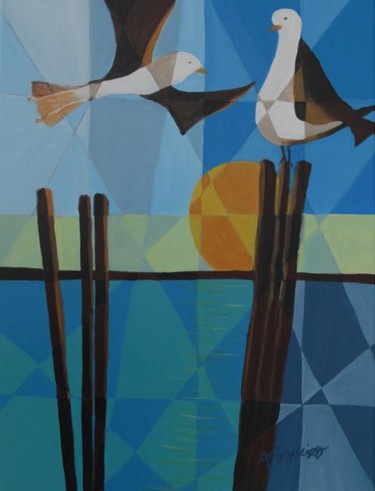 Peinture intitulée "Paisage avec des Oi…" par Trigueiro, Œuvre d'art originale, Huile