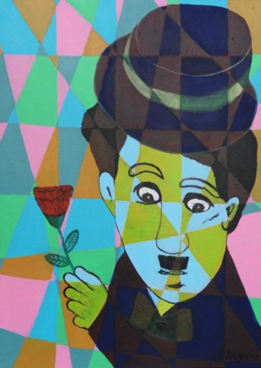 Painting titled "Charlie Chaplin lll" by Trigueiro, Original Artwork, Oil