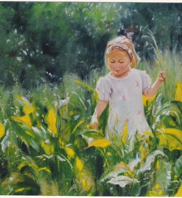 Painting titled "Klein meisje in het…" by Triquit, Original Artwork
