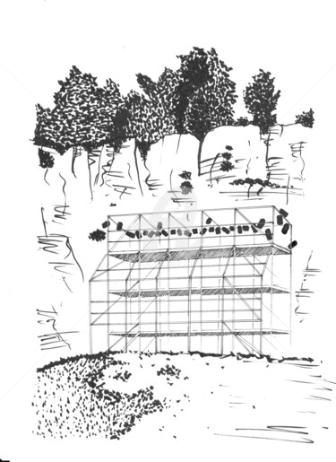 Drawing titled "Théâtre de l'abri 8" by Tristan Ligen, Original Artwork