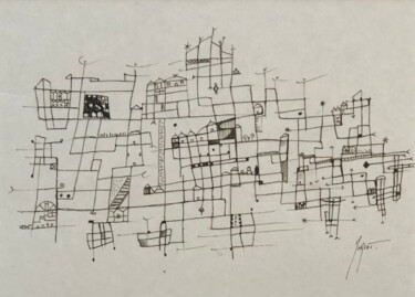 Dessin intitulée "La ville animée" par Tristan Morlet, Œuvre d'art originale, Marqueur