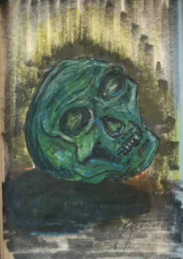 Desenho intitulada "Crâne vert" por Tristan Morlet, Obras de arte originais, Marcador