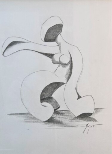 Disegno intitolato "La tireuse de pétan…" da Tristan Morlet, Opera d'arte originale, Grafite