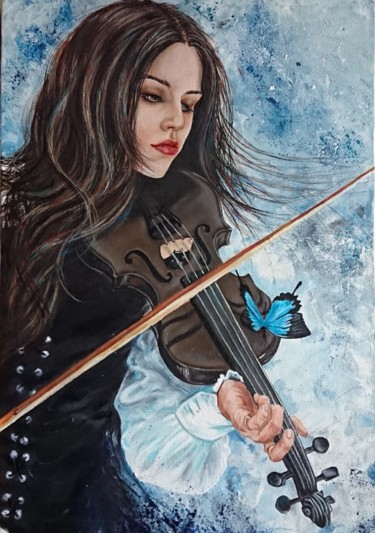 Malarstwo zatytułowany „The violinist #arti…” autorstwa Katerina Evgenieva, Oryginalna praca, Olej