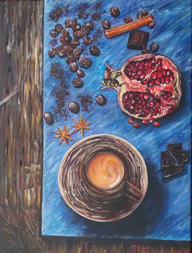 Painting titled "Coffee time 1" by Katerina Evgenieva, Original Artwork, Acrylic