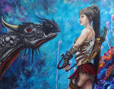 Painting titled "Air dragon 1" by Katerina Evgenieva, Original Artwork, Oil