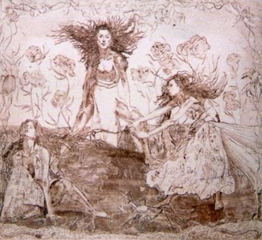 Incisioni, stampe intitolato "Three Witches" da Katerina Evgenieva, Opera d'arte originale, incisione