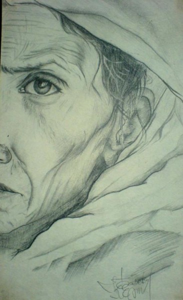 Drawing titled "Old Woman" by Katerina Evgenieva, Original Artwork