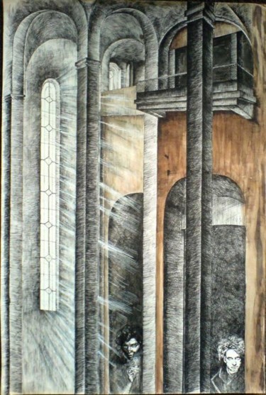 Drawing titled "In The Church" by Katerina Evgenieva, Original Artwork