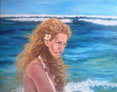Pittura intitolato "Girl  sea" da Katerina Evgenieva, Opera d'arte originale, Olio