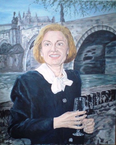 Pittura intitolato "Woman with glass of…" da Katerina Evgenieva, Opera d'arte originale, Olio