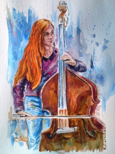 Painting titled "Woman with cello" by Katerina Evgenieva, Original Artwork