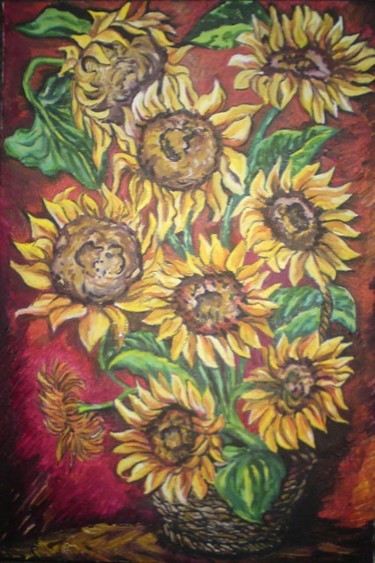 Painting titled "Sunflower" by Katerina Evgenieva, Original Artwork, Oil
