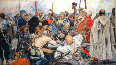 Malerei mit dem Titel "Zaporozhsky Cossack…" von Katerina Evgenieva, Original-Kunstwerk