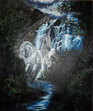 Painting titled "Unicorn-love 2" by Katerina Evgenieva, Original Artwork