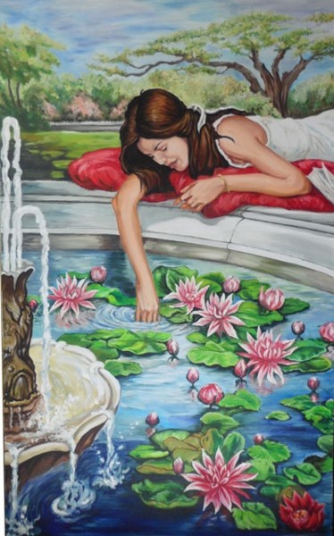 Painting titled "woman with lily fou…" by Katerina Evgenieva, Original Artwork