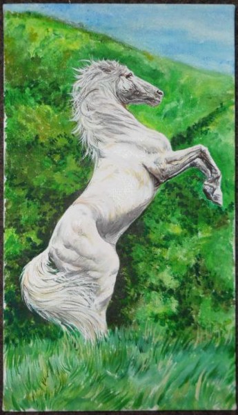 Painting titled "White hors" by Katerina Evgenieva, Original Artwork