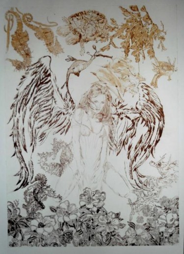 Incisioni, stampe intitolato "Dream angel 1" da Katerina Evgenieva, Opera d'arte originale, incisione