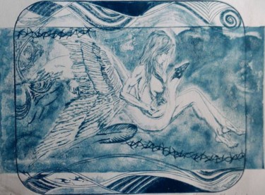 Printmaking titled "Leda and swan 1" by Katerina Evgenieva, Original Artwork, Engraving