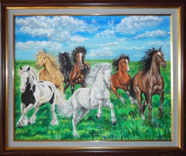 Painting titled "Seven horses" by Katerina Evgenieva, Original Artwork