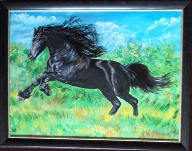 Painting titled "Black hors" by Katerina Evgenieva, Original Artwork