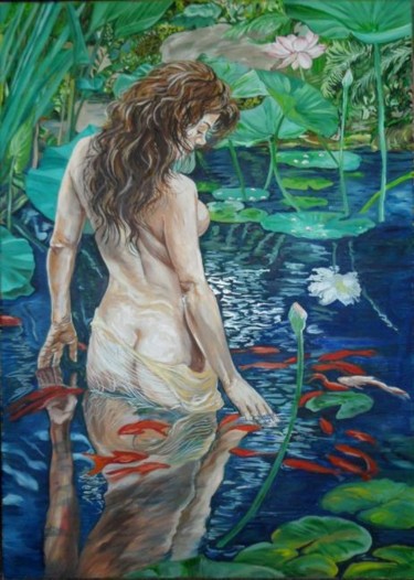 Painting titled "Girl in to the leake" by Katerina Evgenieva, Original Artwork