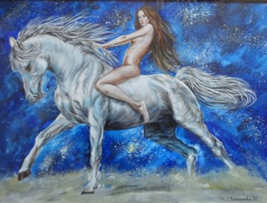 Painting titled "Woman into the horse" by Katerina Evgenieva, Original Artwork