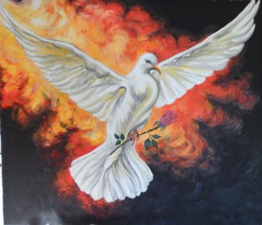 Peinture intitulée "pigeons" par Katerina Evgenieva, Œuvre d'art originale