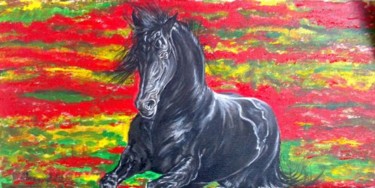 Painting titled "Hors in poppy field" by Katerina Evgenieva, Original Artwork