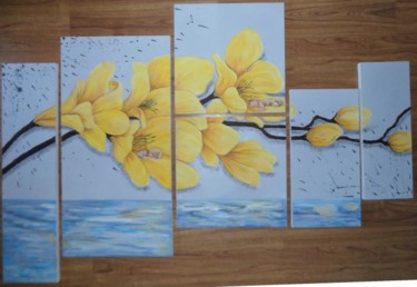 Painting titled "Yellow flowers" by Katerina Evgenieva, Original Artwork