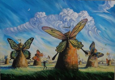 Pittura intitolato "Butterfly windmills" da Katerina Evgenieva, Opera d'arte originale