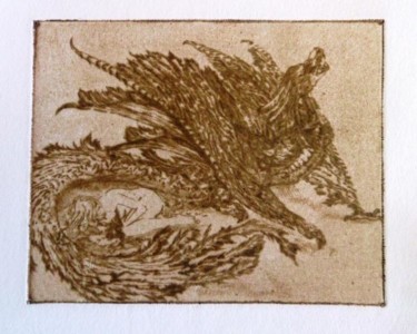 Printmaking titled "Fire Dragon" by Katerina Evgenieva, Original Artwork, Engraving